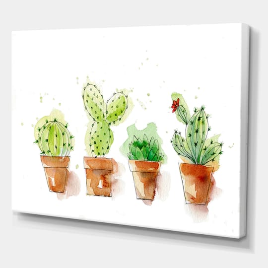 Designart - Cacti In Ceramic Pots In Gentle Tones I